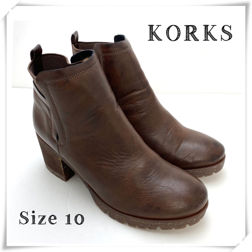 KORKS Elsie Ankle Chunky Heel Booties in Brown Size 10